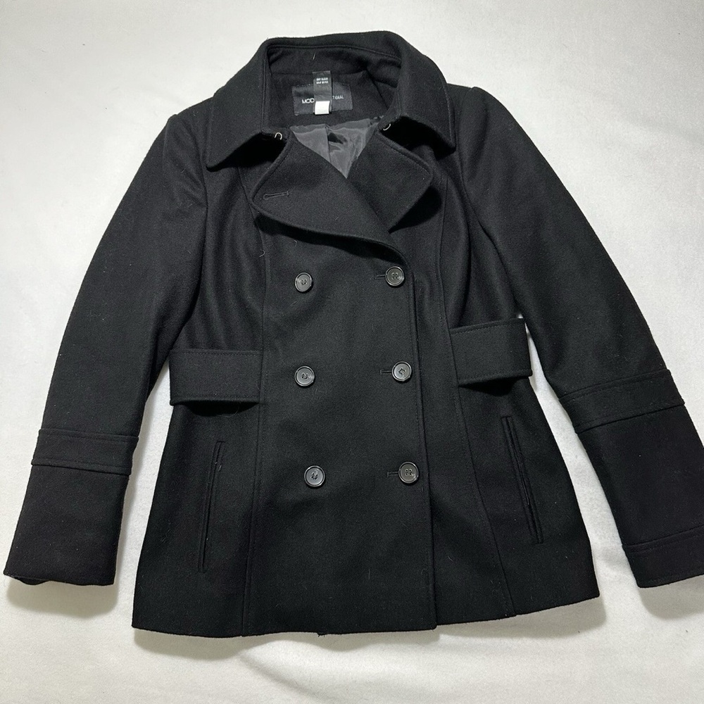 Moda International Black Wool Blend Double Breasted Blazer Pea Coat Jacket